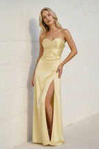 Robe longue bustier avec fente plissée - Harana