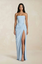 Robe longue bustier avec fente plissée - Harana