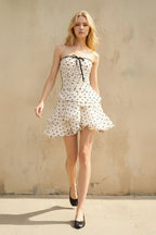 Robe courte ivoire bustier à volants - Harana