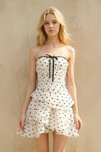 Robe courte ivoire bustier à volants - Harana