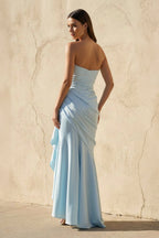 Robe longue bleu ciel bustier effet drapé - Harana
