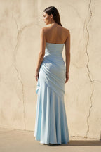 Robe longue bleu ciel bustier effet drapé - Harana