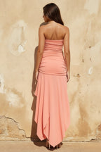 Robe longue coral pink bustier effet drapé - Harana