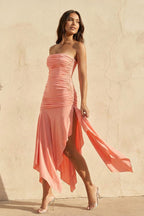 Robe longue coral pink bustier effet drapé - Harana