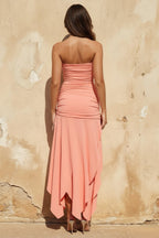 Robe longue coral pink bustier effet drapé - Harana