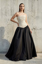 Robe longue black & ivory bustier effet drapé - Harana
