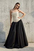 Robe longue black & ivory bustier effet drapé - Harana