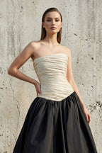 Robe longue black & ivory bustier effet drapé - Harana