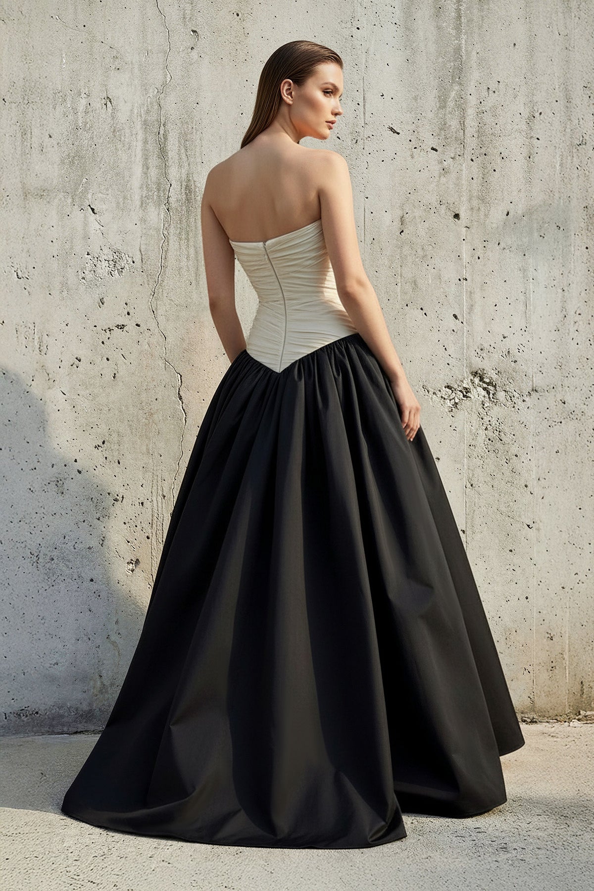 Robe longue black & ivory bustier effet drapé - Harana
