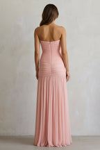 Robe longue rose poudré bustier avec fente effet drapé - Harana