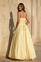 Robe longue jaune bustier avec fente effet drapé - Harana