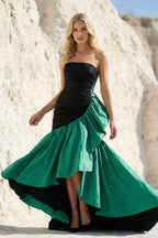 Robe longue black & emerald green bustier effet drapé - Harana