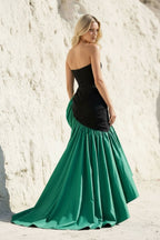 Robe longue black & emerald green bustier effet drapé - Harana