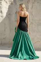 Robe longue black & emerald green bustier effet drapé - Harana