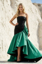 Robe longue black & emerald green bustier effet drapé - Harana