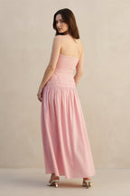 Robe longue rose poudré bustier effet drapé - Harana