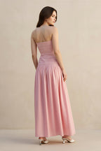 Robe longue rose poudré bustier effet drapé - Harana