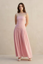 Robe longue rose poudré bustier effet drapé - Harana
