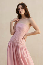 Robe longue rose poudré bustier effet drapé - Harana