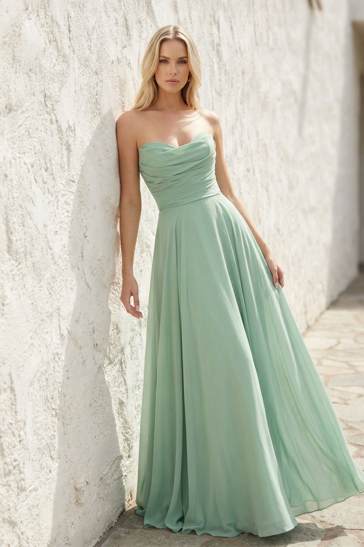 Robe longue mint green bustier effet drapé - Harana