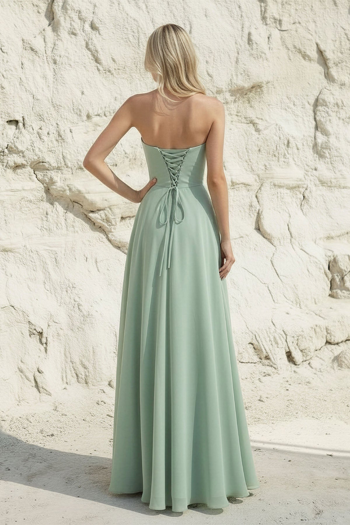 Robe longue mint green bustier effet drapé - Harana