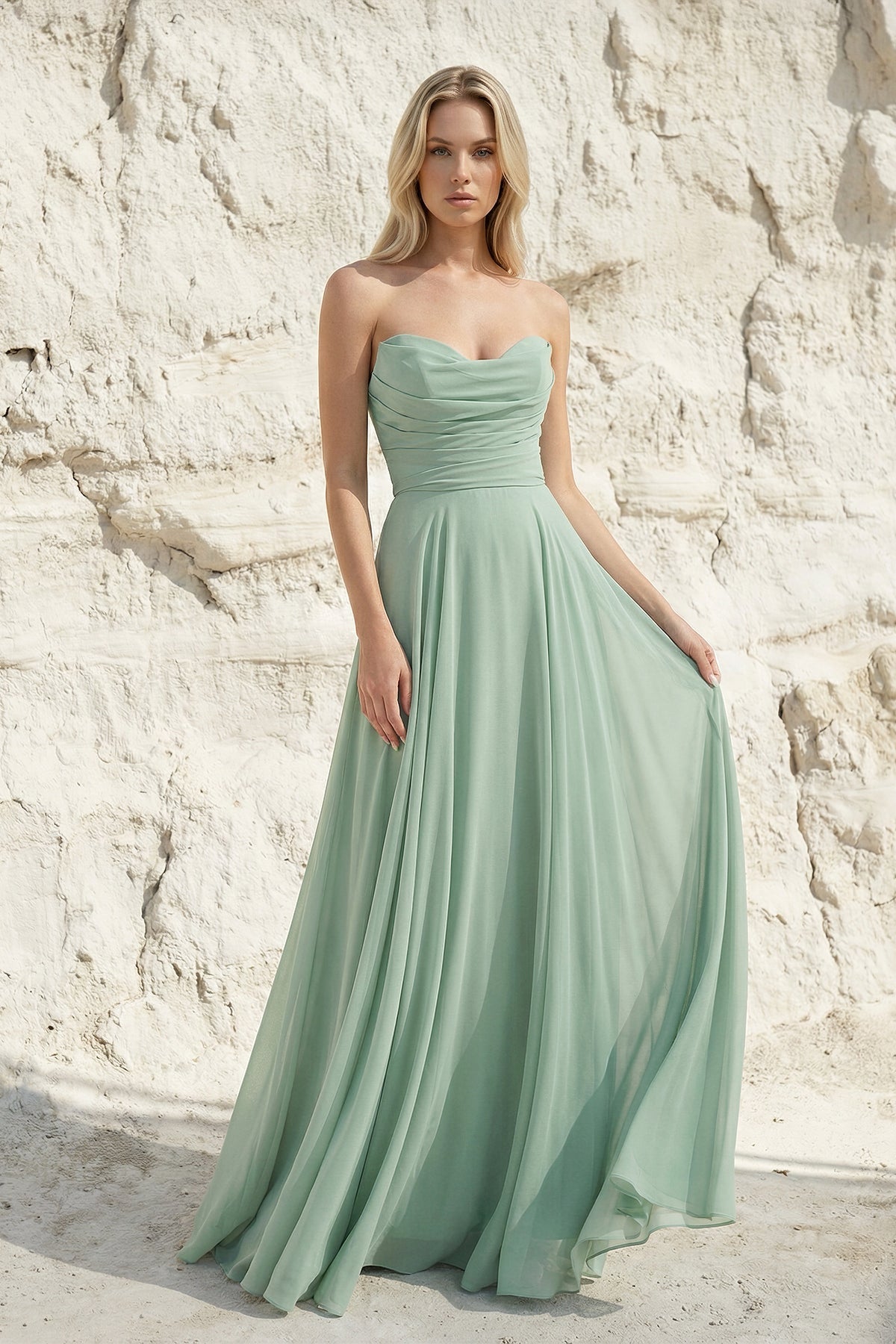 Robe longue mint green bustier effet drapé - Harana