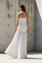 Robe longue blanc bustier effet drapé - Harana
