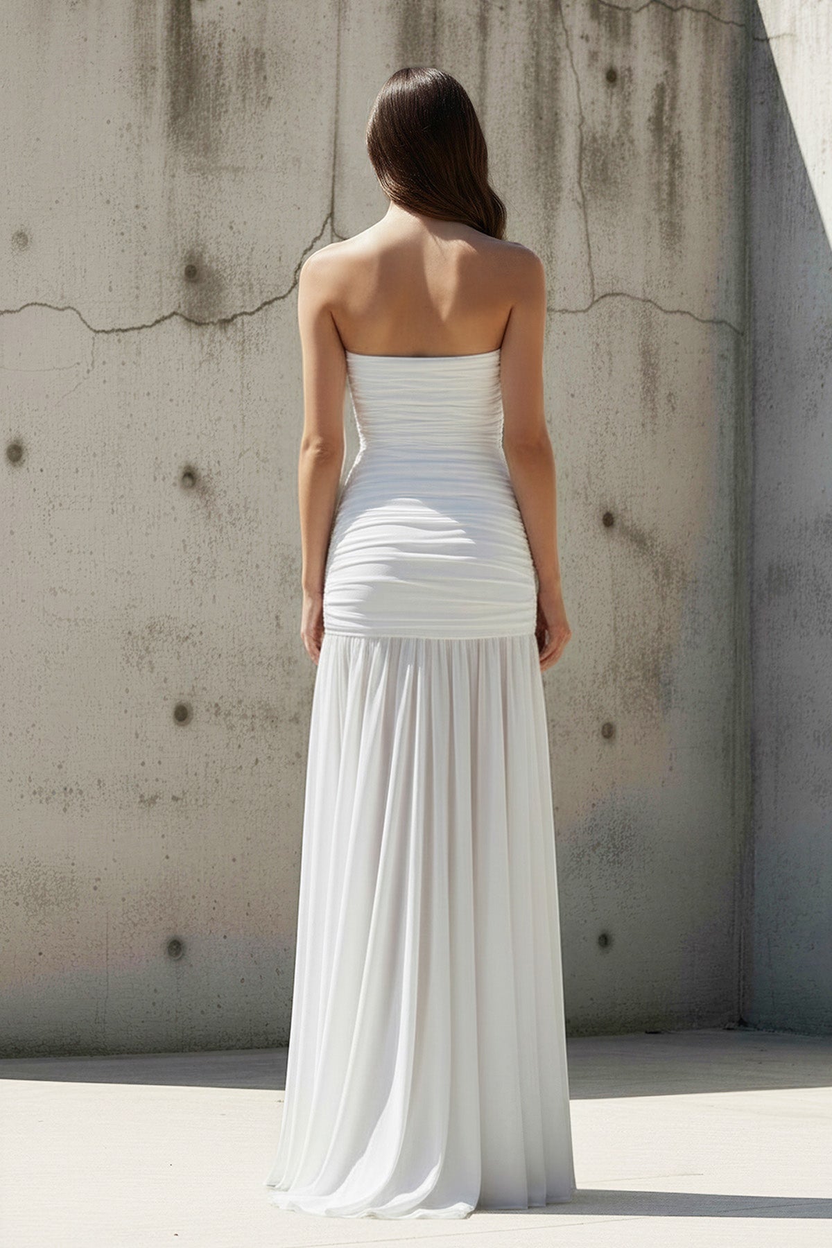 Robe longue blanc bustier effet drapé - Harana