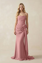 Robe longue mulberry bustier effet drapé avec nœud - Harana