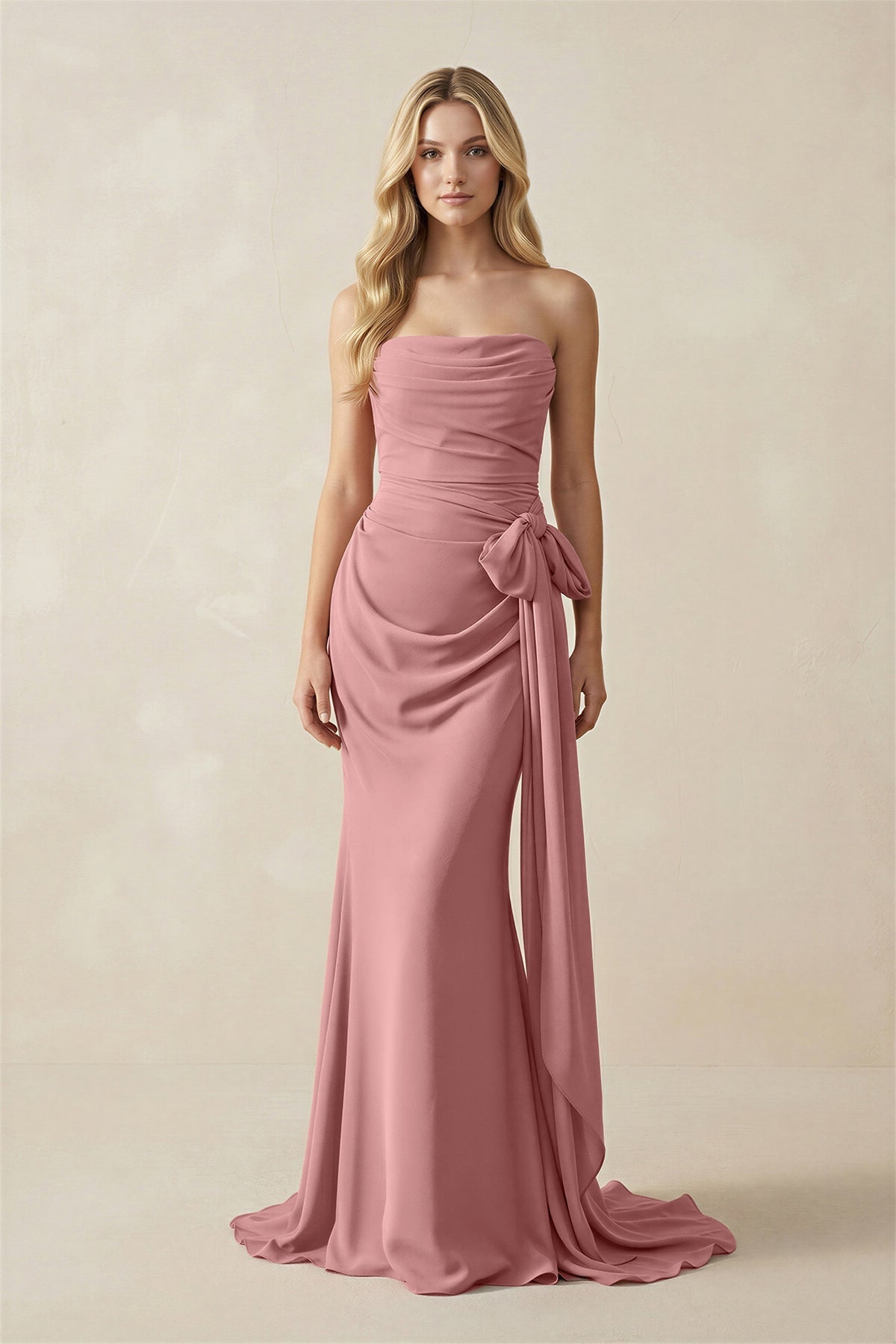 Robe longue mulberry bustier effet drapé avec nœud - Harana