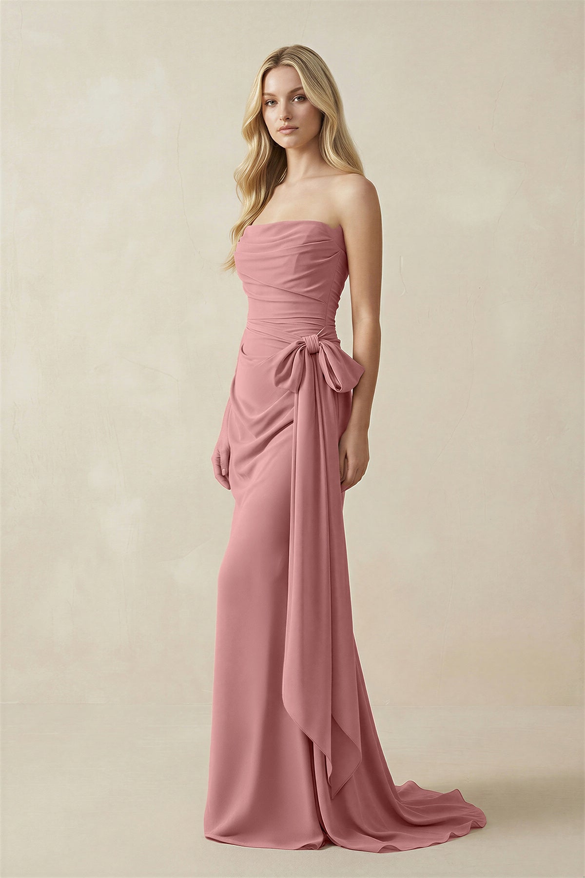 Robe longue mulberry bustier effet drapé avec nœud - Harana