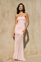 Robe longue rose bustier effet drapé - Harana