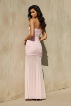 Robe longue rose bustier effet drapé - Harana