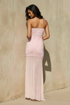 Robe longue rose bustier effet drapé - Harana