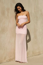 Robe longue rose bustier effet drapé - Harana