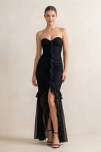 Robe longue bustier effet drapé à volants - Harana