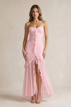 Robe longue bustier effet drapé à volants - Harana