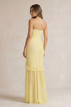 Robe longue bustier effet drapé à volants - Harana