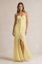 Robe longue bustier effet drapé à volants - Harana