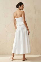 Robe midi blanc bustier à volants - Harana