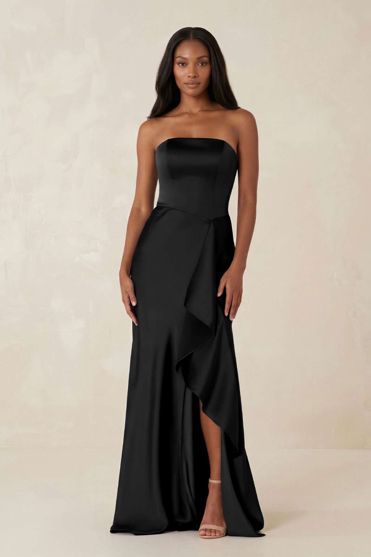 Robe demoiselle d’honneur noir longue bustier sans manches avec fente - Harana