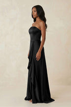 Robe demoiselle d’honneur noir longue bustier sans manches avec fente - Harana