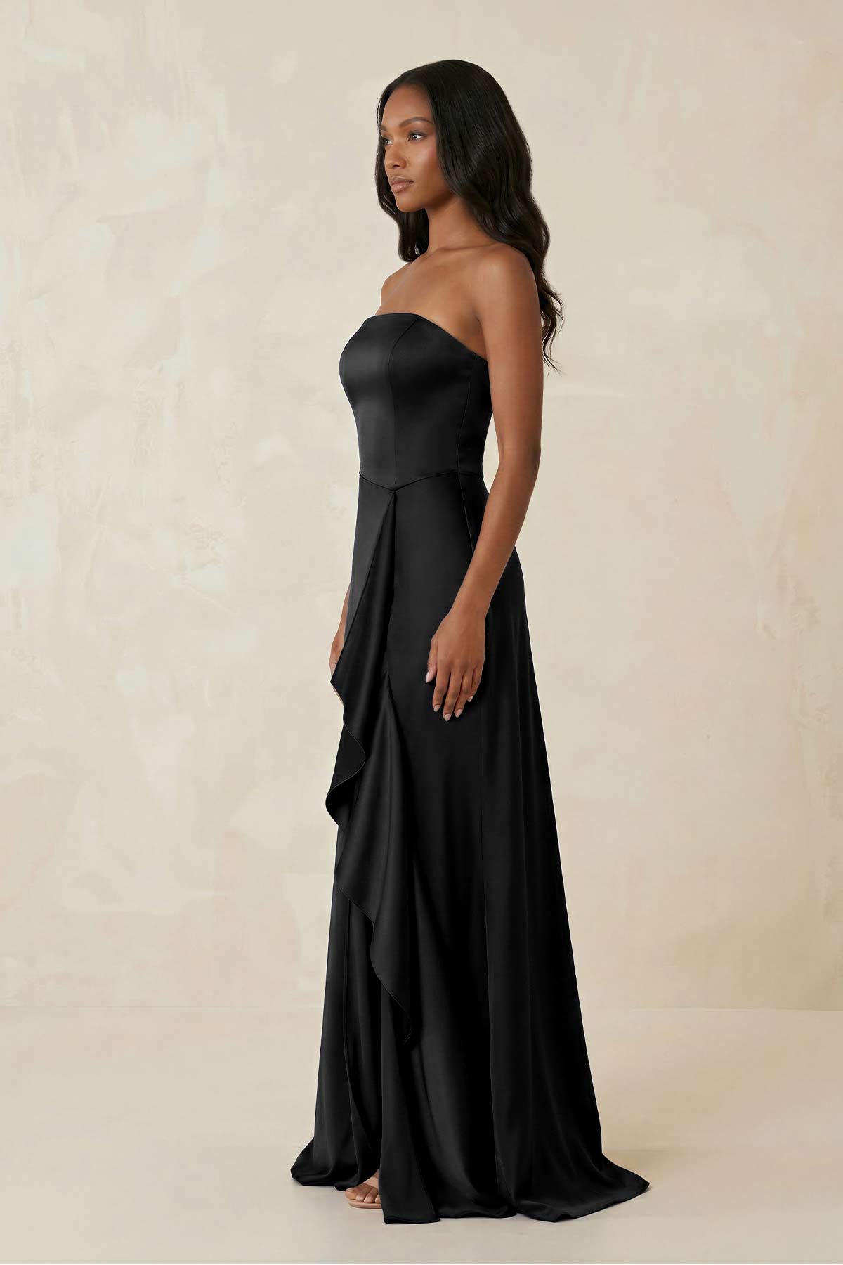Robe demoiselle d’honneur noir longue bustier sans manches avec fente - Harana