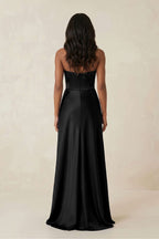 Robe demoiselle d’honneur noir longue bustier sans manches avec fente - Harana