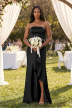 Robe demoiselle d’honneur noir longue bustier sans manches avec fente - Harana