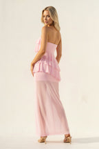 Robe longue rose bustier à volants - Harana