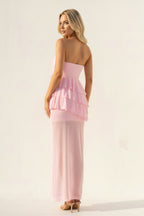 Robe longue rose bustier à volants - Harana