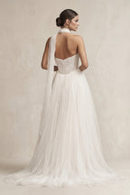 Robe de mariée ivoire trapèze en tulle bustier sans manches - Harana