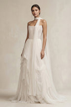 Robe de mariée ivoire trapèze en tulle bustier sans manches - Harana