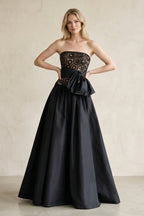 Robe de mariée noire trapèze en satin bustier sans manches - Harana